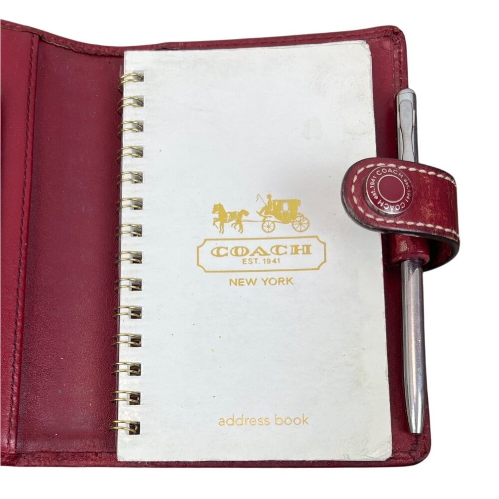 Vintage Coach Red Leather Address Book Cover With Pen Snap Closure Size S - Picture 4 of 9